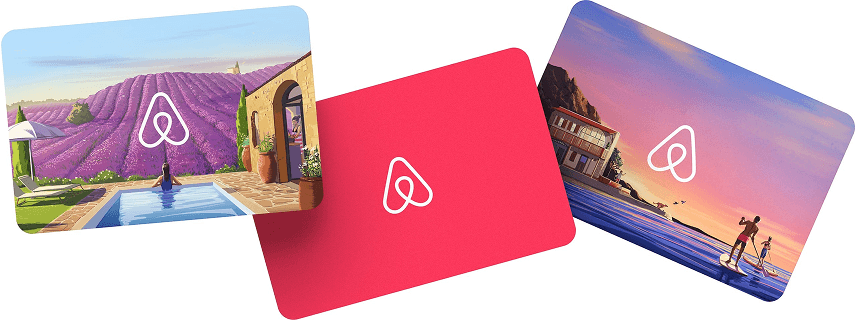 Three Airbnb gift cards overlapping at angles